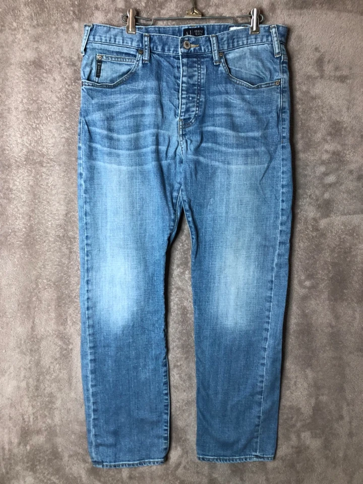 Pantalones de mezclilla AJ Armani J21 para hombre talla 34x31 azul regular botón recto mosca claro Foto 3 de 4