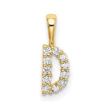 14k Yellow Gold 1/10 Ct Round Lab Grown Diamond Initial "D" Letter Charm Pendant