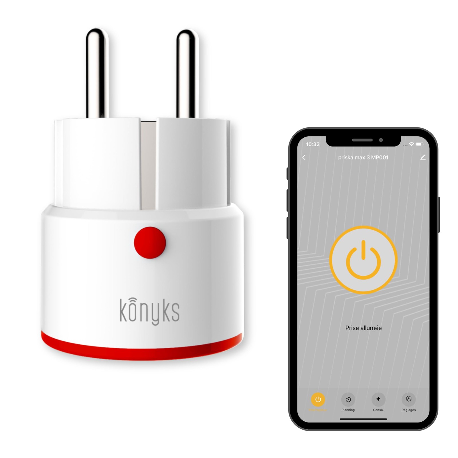 Prise connectée Priska Max 3 FR WiFi et Bluetooth 16A Konyks