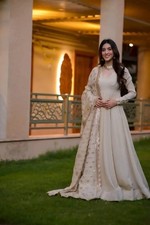 SIMPLE SUBTLE  CLASSIC IVORY  GOLDEN GEORGETTE ANARKALI  DUPATTA SET ETHNIC