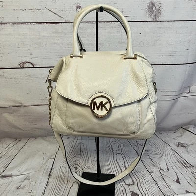 Michael Kors Fulton Satchel Classic Style Pebbled Leather Mk Logo - Photo 1/4