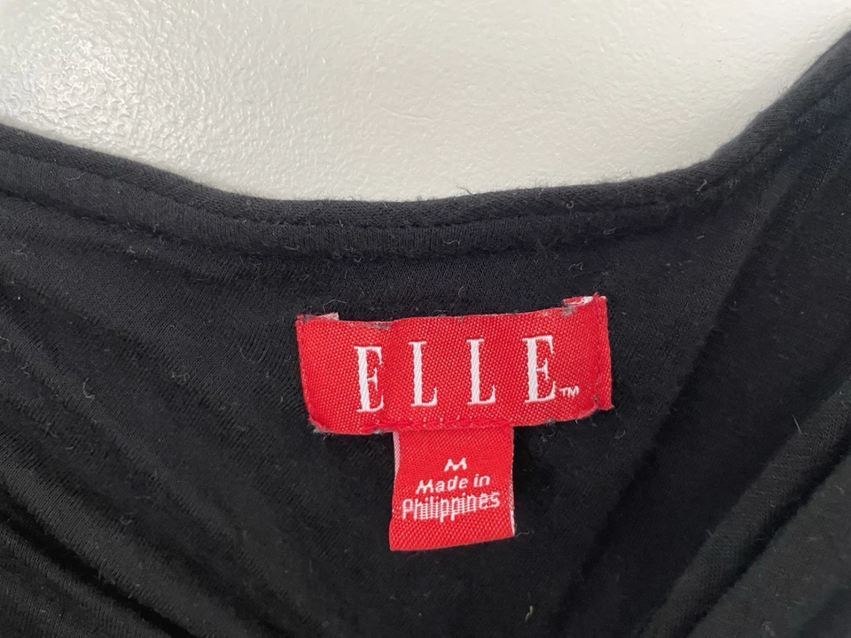 Sujetador ELLE Para Mujer Negro Sólido Acento de Cuentas Plisado Un Hombro Estante Rayón Top M Foto 2 de 4