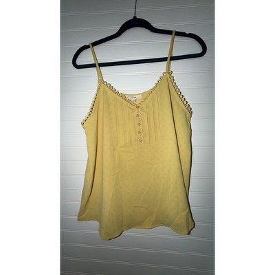 Mine Yellow Textured Cami Top Loop Trim Pintuck Pleated Camisole Womens Large