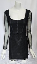 ​PrettyLittleThing Black Sheer Mesh Square Neck Bodycon Dress Size 10 Mini BNWT