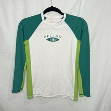 Janie Jack Sz 10 Rashguard Long Sleeve Swim Top Green White Logo Beach Pool