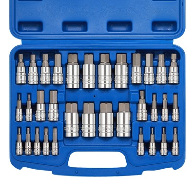 33PCS Hex Bit Socket Set, 1/4'', 3/8'' and 1/2'' Drive, SAE And Metric Allen Soc...