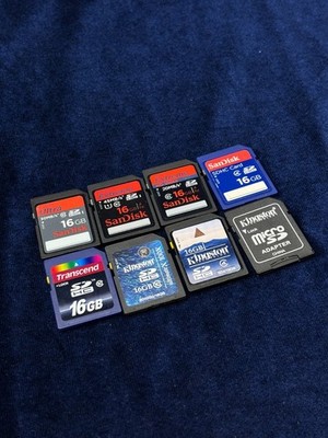 Lot of 7 Mixed 16GB SD SDHC Memory Cards SanDisk Kingston Transcend + Adapter