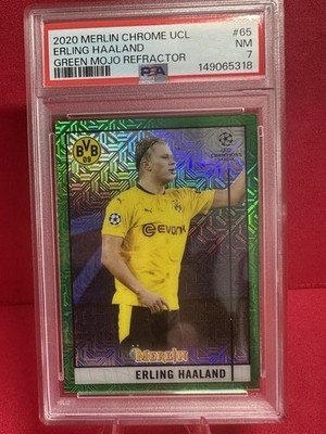 2020-21 Merlin Chrome UCL - Erling Haaland #65 Green Mojo Refractor /99