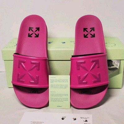 Authentic Off-White Fuchsia Women's Slide Sandals Synthetic Logo US Size 9