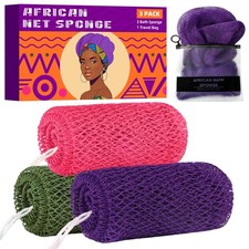 African Net Sponge 3 Pack with 1 Count Pack of 3 , Purple, Pink, Dark Green