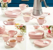 Princess House Marbella Heart-Shaped Plates, Mugs and Expresso Maker Set