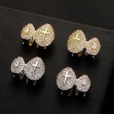 Iced Out Cross Grillz Hip Hop Teeth Micro Pav...