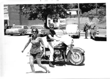 Vintage B&W Photograph of a Man Riding Motorcycle w/ Young Lady | HARLEY DAVIDS