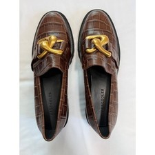 Aerosoles Lilia Brown Croc Embossed Leather Lug Sole Chain Loafers Womens 9