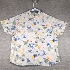 Tommy Bahama Shirt Mens 2XLT White Veracruz Cay Palm Tree Tropical Hawaiian Camp