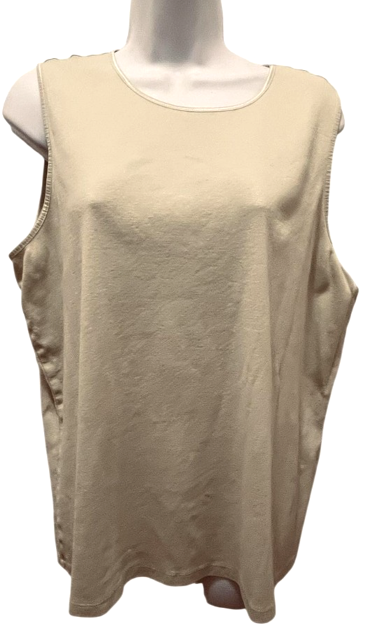 Tank Top Womens 2X Green 100% Cotton Sleeveless Round Neck Basic Plus Layering-image