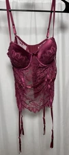 Seven Til Midnight Women’s Corset Bustier Lingerie Burgundy Lace Large