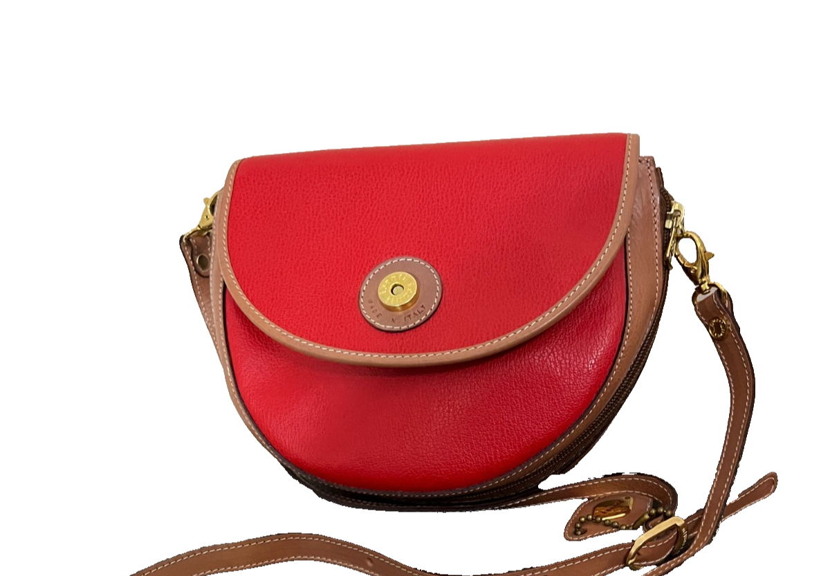 Vtg Italian Red Pebble Leather Crossbody Bag Saddle Handbag Purse