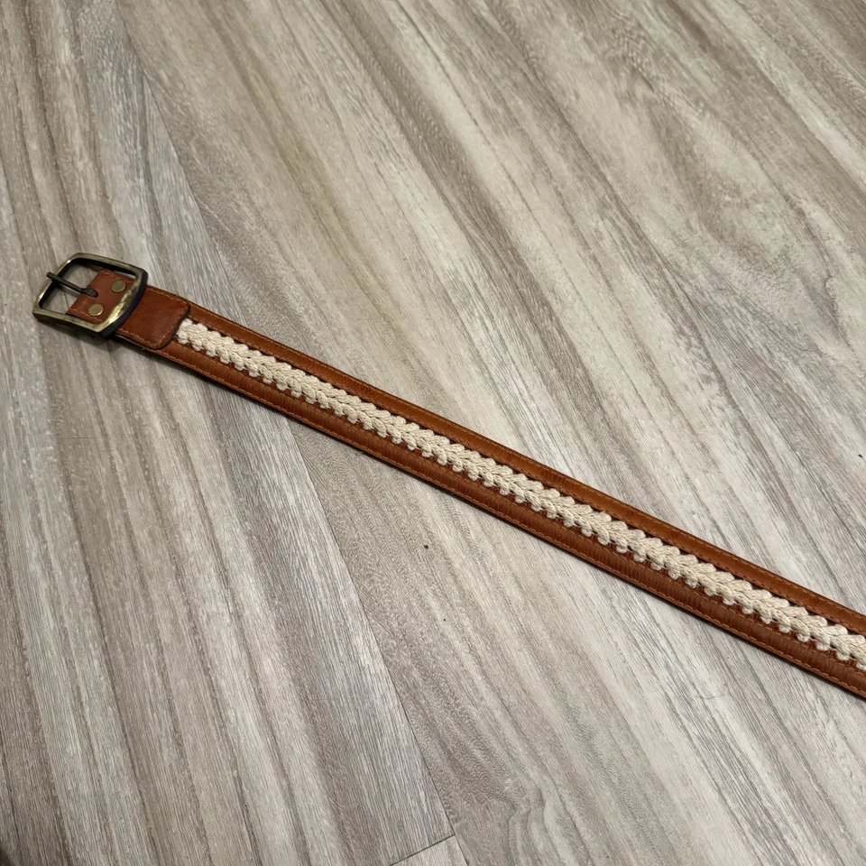 Cinturón de cuero vintage años 70 Levis naranja lengüeta latón macizo hebilla talla 36 Foto 4 de 4