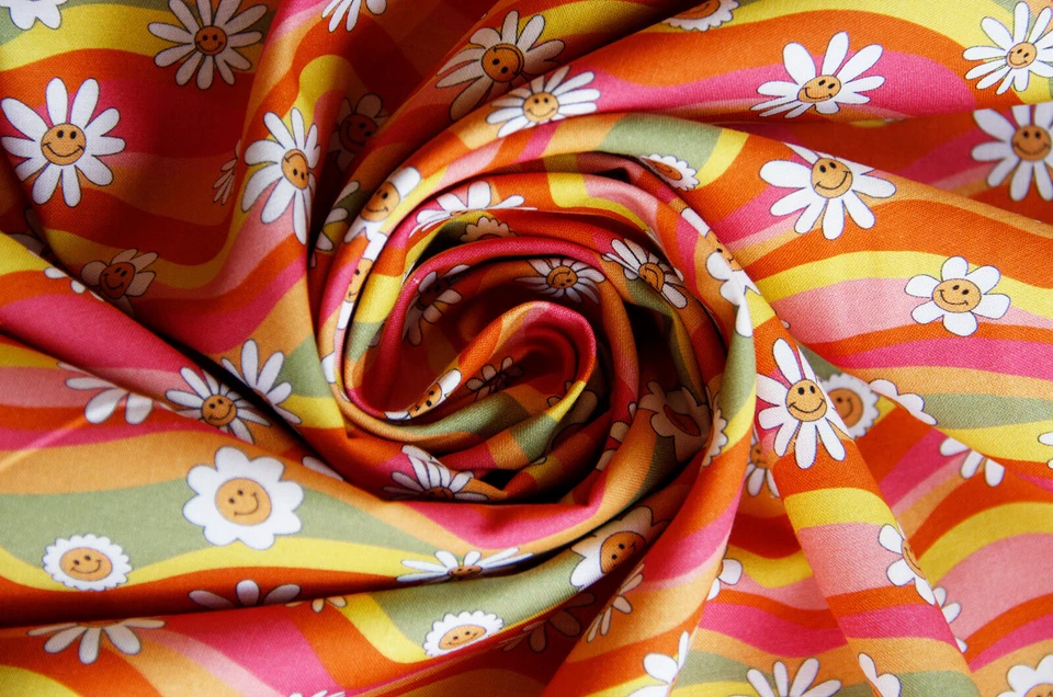 Baumwollstoff Meterware Hippies - Popeline Flower Power, Webware Blume *Ab 50 cm - Bild 3 von 4