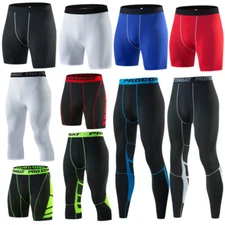 Men Base Layer Shorts Cropped Pants Running Basketball Boy Skinny Sport Trousers