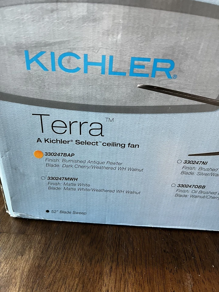 Kichler 330247BAP Terra 52" Ceiling Fan & Blades. Pewter w Cherry/Walnut - Image 4 of 4
