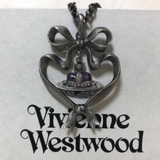 Vivienne Westwood Necklace Gunmetal Black Ribbon Heart Orb 64cm NO BOX