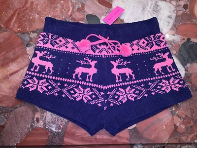 NWT Betsey Johnson Fuzzy Winter Ski Lodge Sleep Lounge Pajamas Shorts Women's