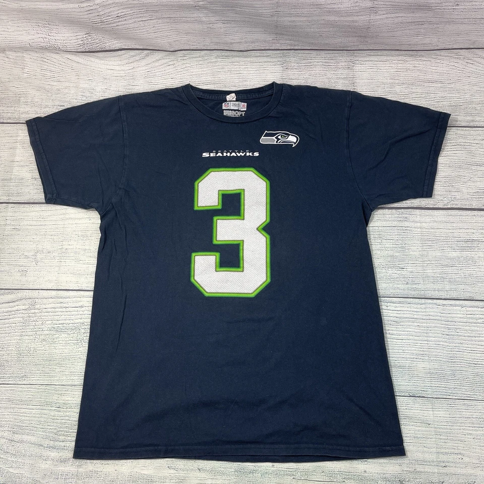 Seattle Seahawks Equipo NFL Ropa Anillo Hilado Suave Azul Jersey Camiseta M Wilson #3 Foto 2 de 4