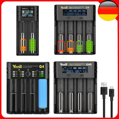2/4 Slot LCD Akku Ladegerät USB Charger für Li-Ion Lithium Batterieladegerät NEU