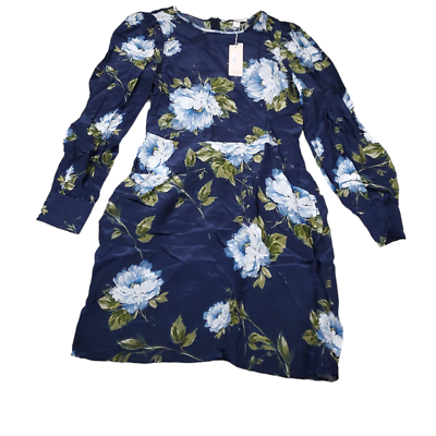 ユミ Yumi Kim Navy Blue Floral Print Anslie Akita Long Sleeve Mini