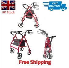 4 Wheel Rollator Mobility Walker Adjustable Disability Aid with Seat & Storage