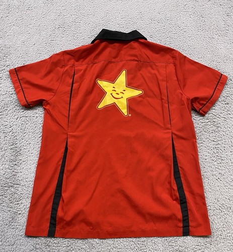 Carls Jr Shirt Men’s Medium Red Employee Workwear Uniform Bowling Star