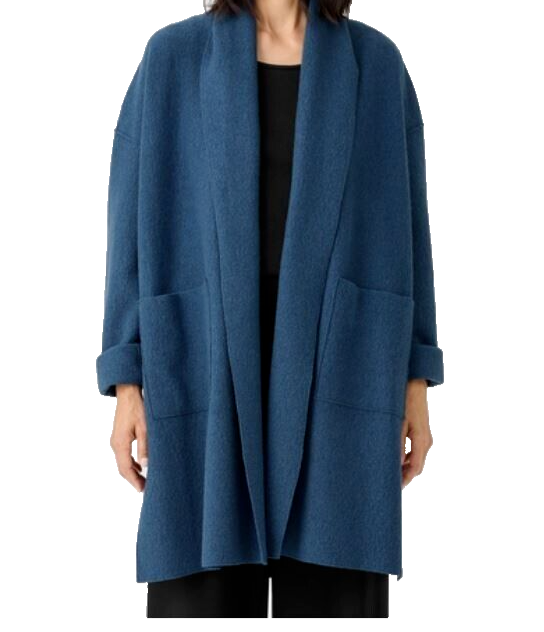 EILEEN FISHER Ltweight Boiled Wool Long Cardigan Coat ADRIATIC