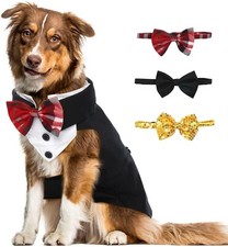 Dog Tuxedo Suit Wedding Outfit Shirt and Bow Tie Set Black Large