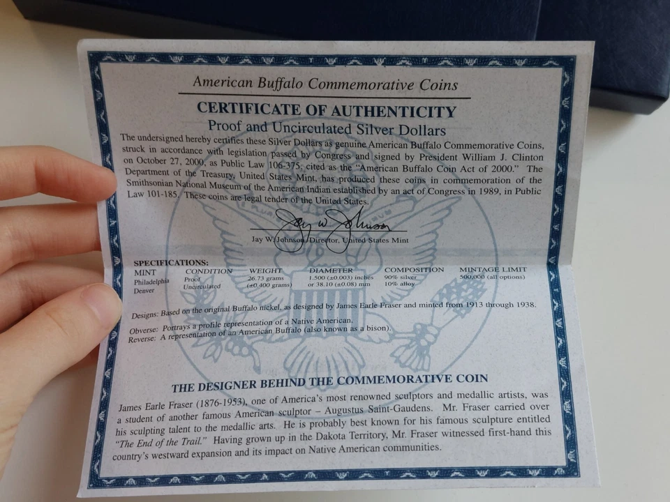 2001 Smithsonian American Buffalo 2-Coin Silver Dollar Set In OGP + COA - Image 4 of 4