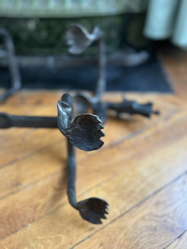 ANTIQUE ANDIRON FIREPLACE DRAGON LOG HOLDER HAND FORGED PRIMITIVE BRUTALISM ART - Picture 14 of 24