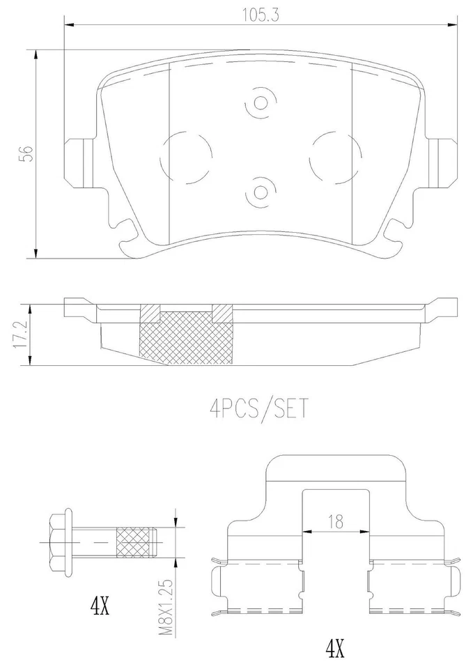 Pastillas de freno cerámicas traseras Brembo para Volkswagen GTI 2006 2007 2008 2009 2010 2011 Foto 4 de 4