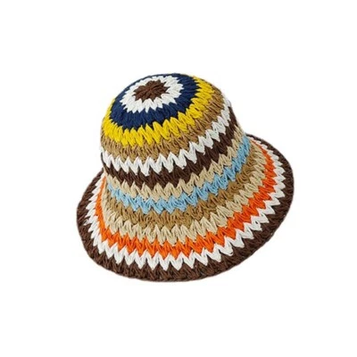 Femme Arc-en-Ciel Tissage Chapeau Paille Soleil Protection Plage Souple Pliant - Photo 1/4