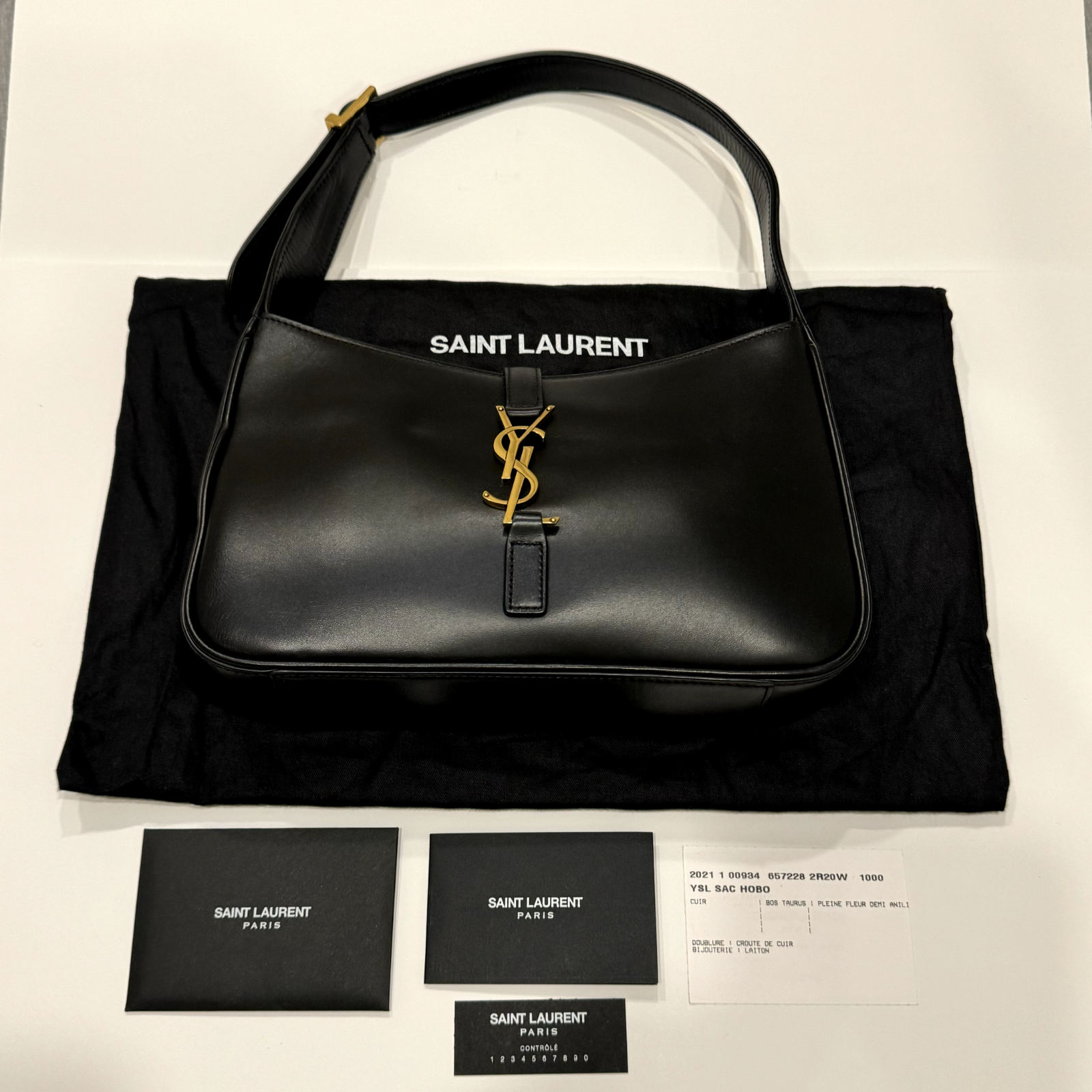 Borsa Saint Laurent Le 5 a 7 Hobo Ferramenta Oro Pelle Nera Usata