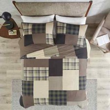 NEW  COZY LODGE LOG CABIN COUNTRY WESTERN BEIGE GREY BROWN TAN BLUE QUILT SET