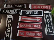 SIGNS self-adhesive Hy-Ko NEW black or red Rest Room Employees Smoking Push Pull
