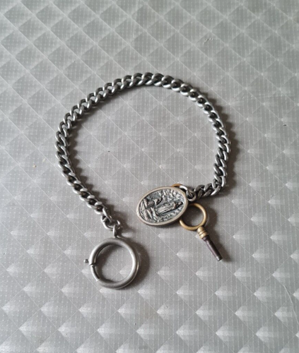 chaine montre a gousset en argent massif sterling poinçonnée