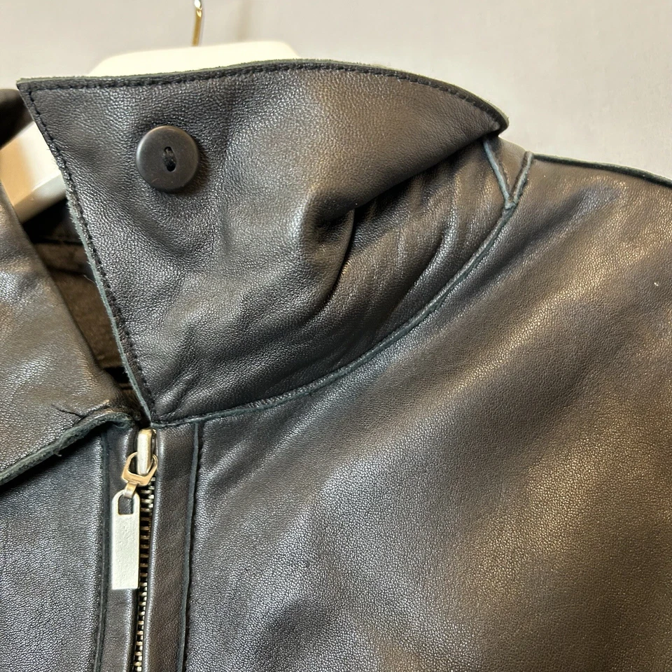 Chaqueta Studio Y Mujer Grande Negra Bomber Cuero Cremallera Completa Cuello Bolsillos Foto 4 de 4