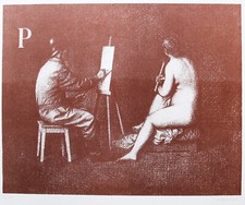 Antonio Bueno - Pompiere e la modella, litografia pubblicata, 100 x 80.