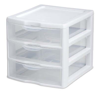 Sterilite Small 3 Drawer Desktop Unit, Plastic, White