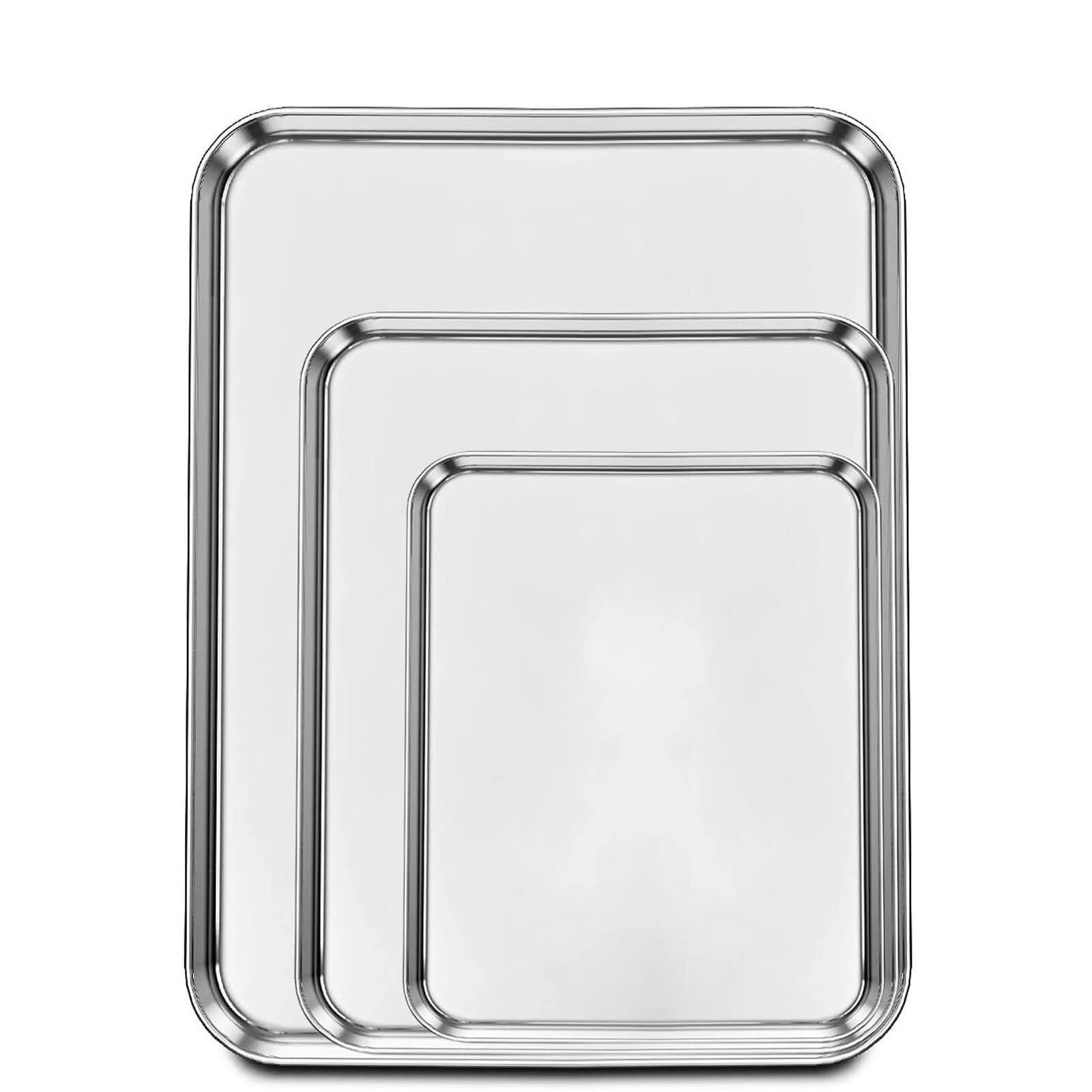 Set of 3 Stainless Steel Baking Cookie Sheet Rust Free Bakeware Oven Tray