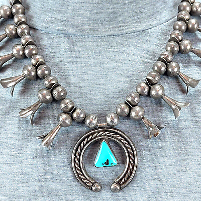 Rare Coin Native American Navajo Sterling Silver Squash Blossom Necklace Rare Coin Native American Navajo Sterling Silver Squash Blossom Necklace