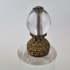 Antique Chinese Mandarin Clear Glass & Gilt Metal Hat Rank Button Signed #5