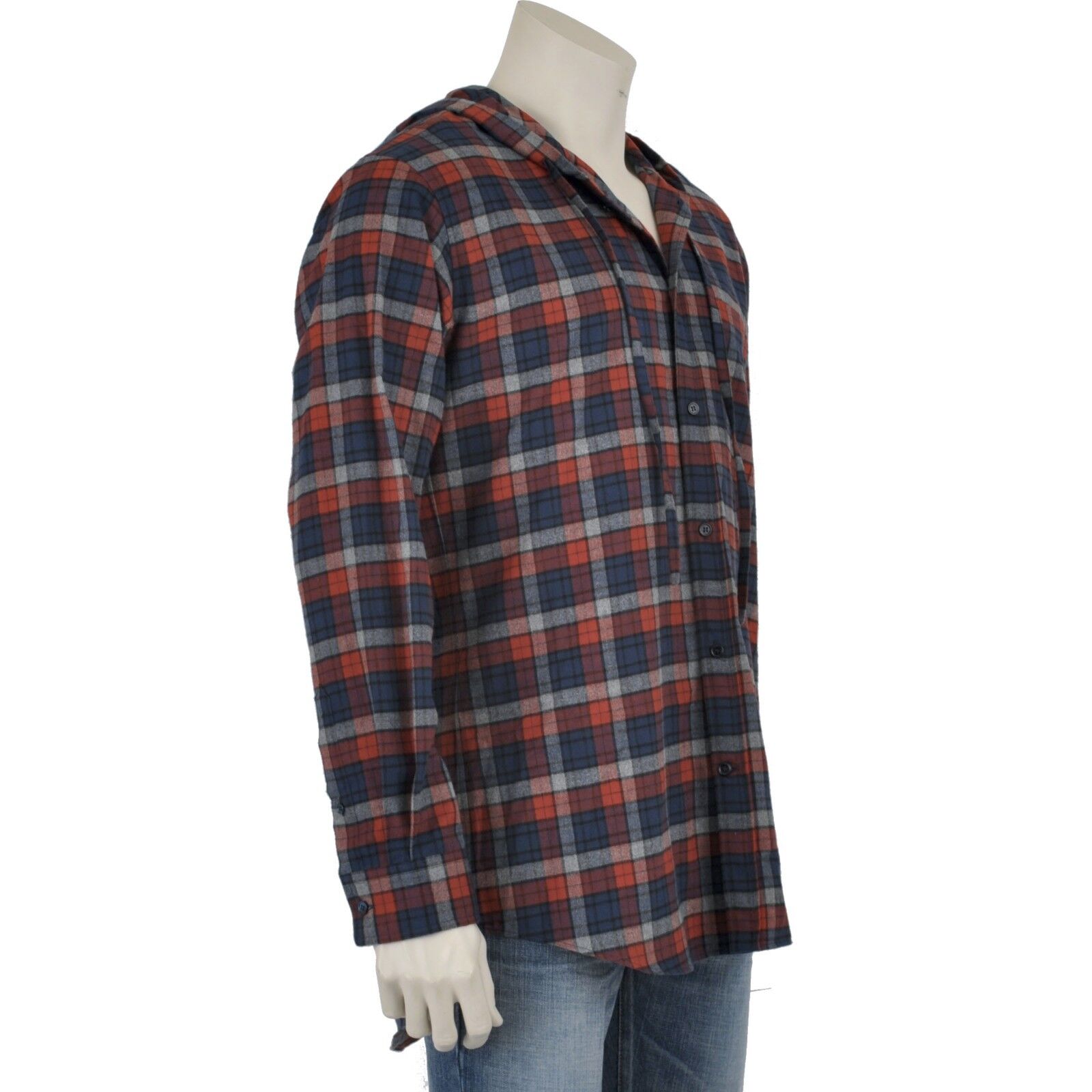 BALENCIAGA 795$ Authentic New Red Cotton Hooded Checked Flannel Shirt